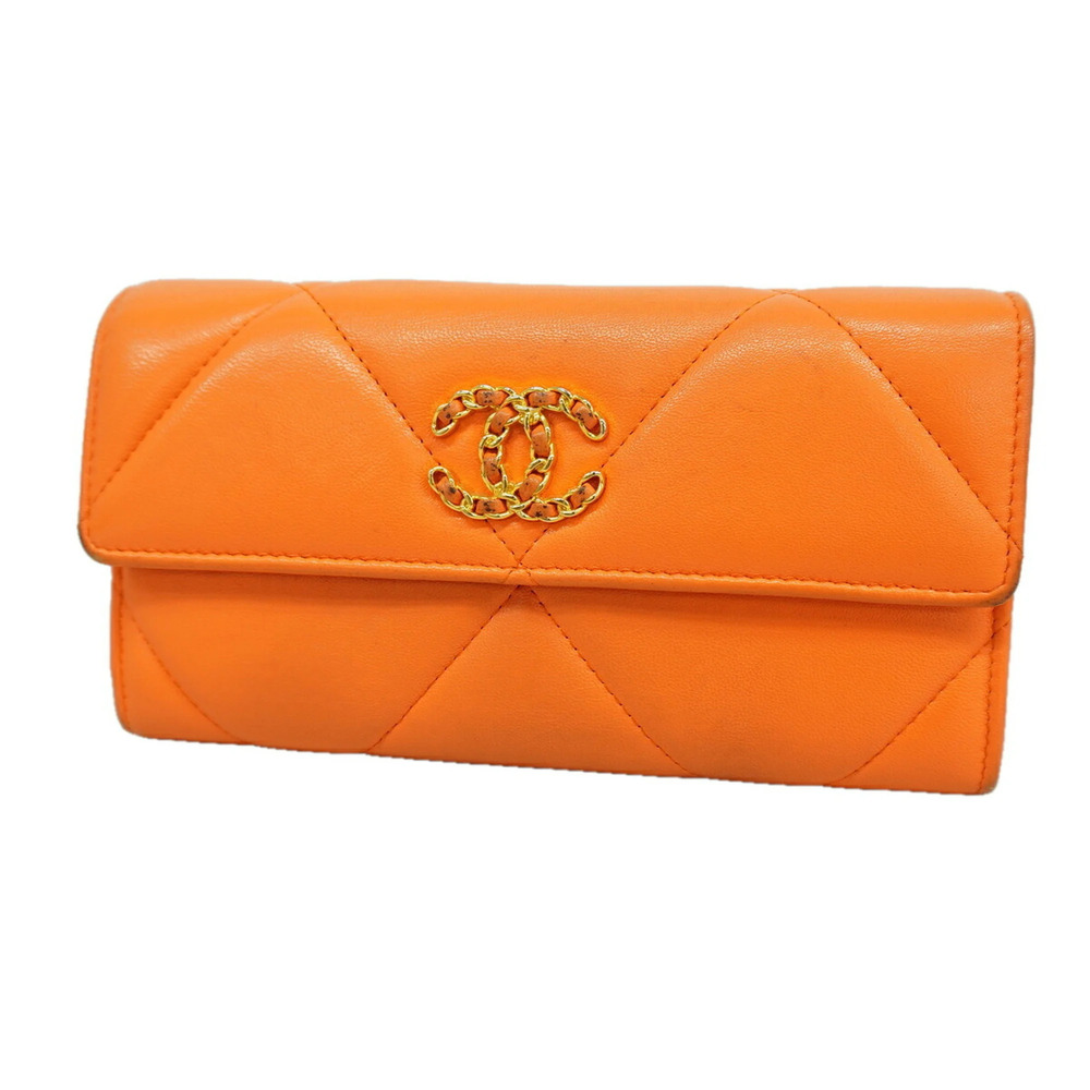 Chanel Long Wallet, 19, Lambskin, Orange, Women's
